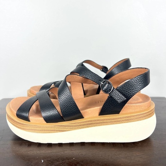 GENTLE SOULS BY KENNETH COLE REBHA LEATHER PLATFORM SANDAL BLACK SIZE 8.5 NWOB - Picture 2 of 10